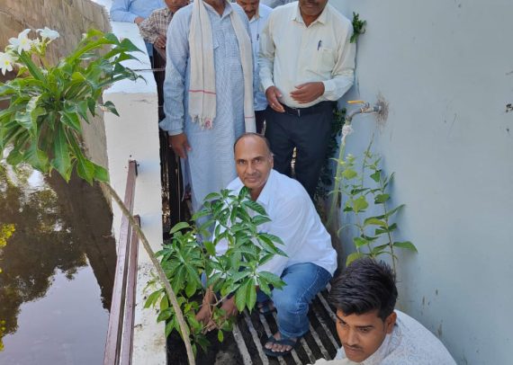 Kalpdham Builders team members planting saplings in a garden